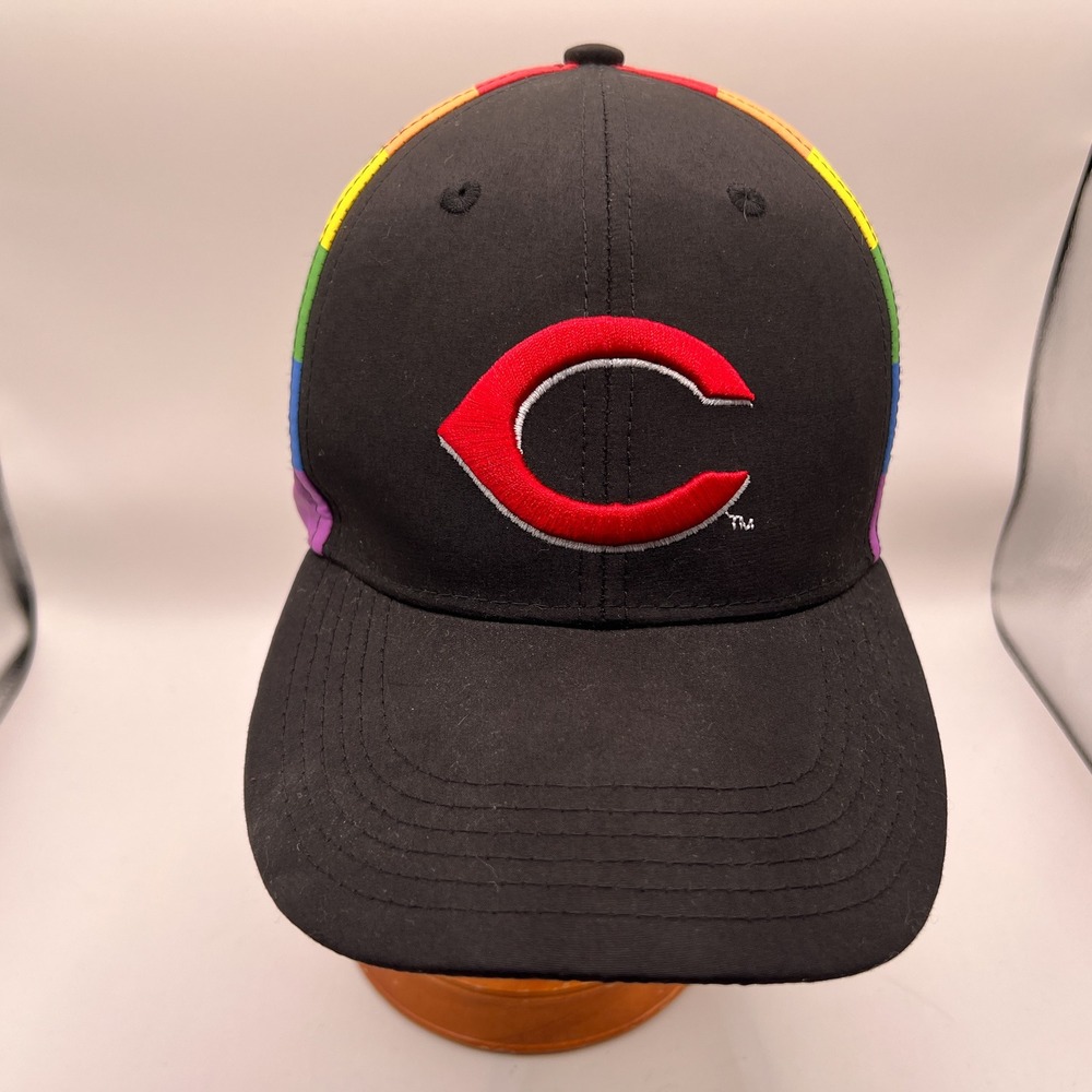 Cincinnati Reds Melonwear Pride Rainbow Mustache Black Baseball Hat Adjustable